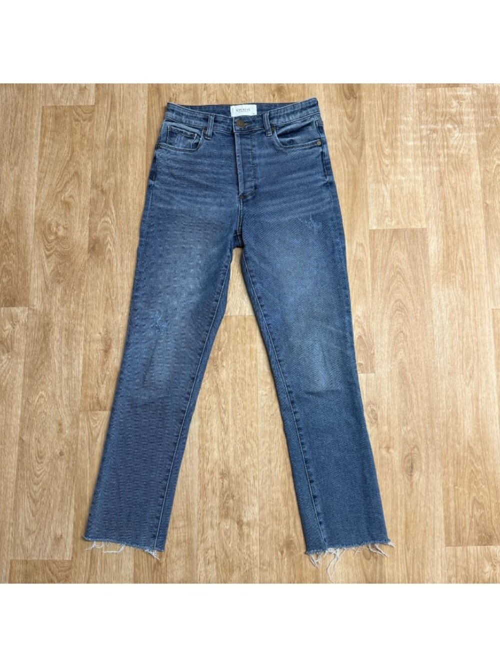 EVEREVE THE EVER STRAIGHT JEANS HIGH RISE RAW HEM SIZE 26 BUTTON FLY CLASSIC